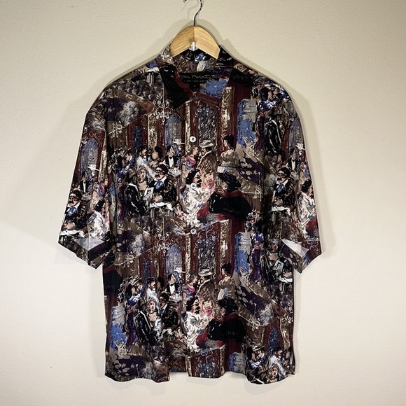 Guy Buffet Parisian Cafe Silk Button Front Camp Shirt Men Medium Casual Luxury - Picture 2 of 8